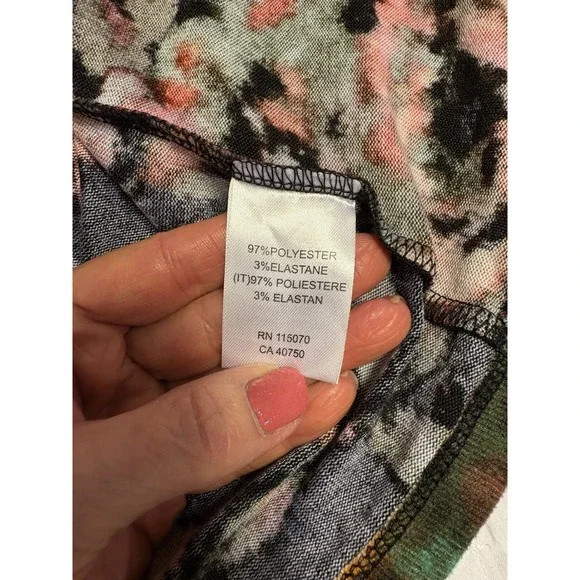 Nina Leonard Dolce Knit Duster/Cardigan, Black And Multicolor Floral Print, L - Picture 8 of 9